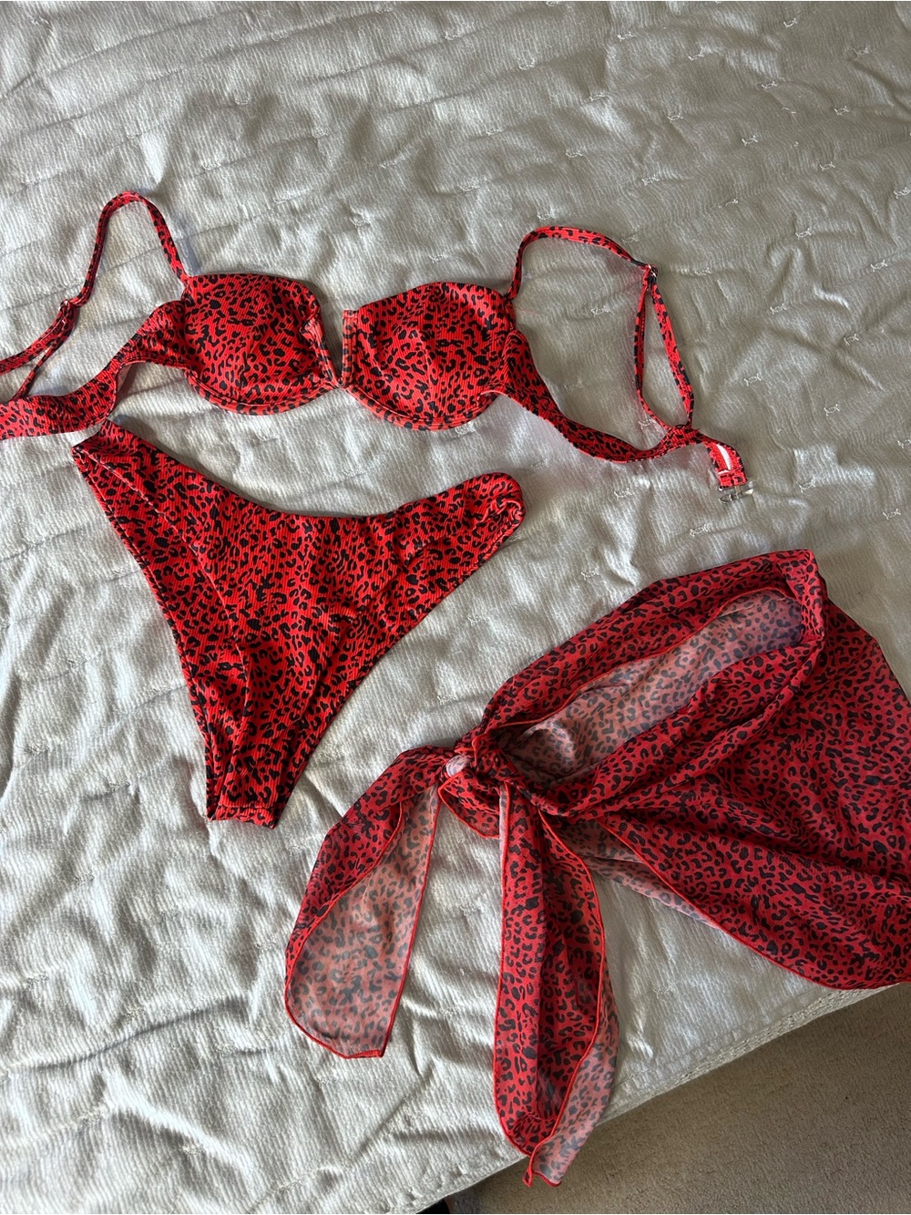NWOT Red Leopard Print 3 Piece Bikini Set